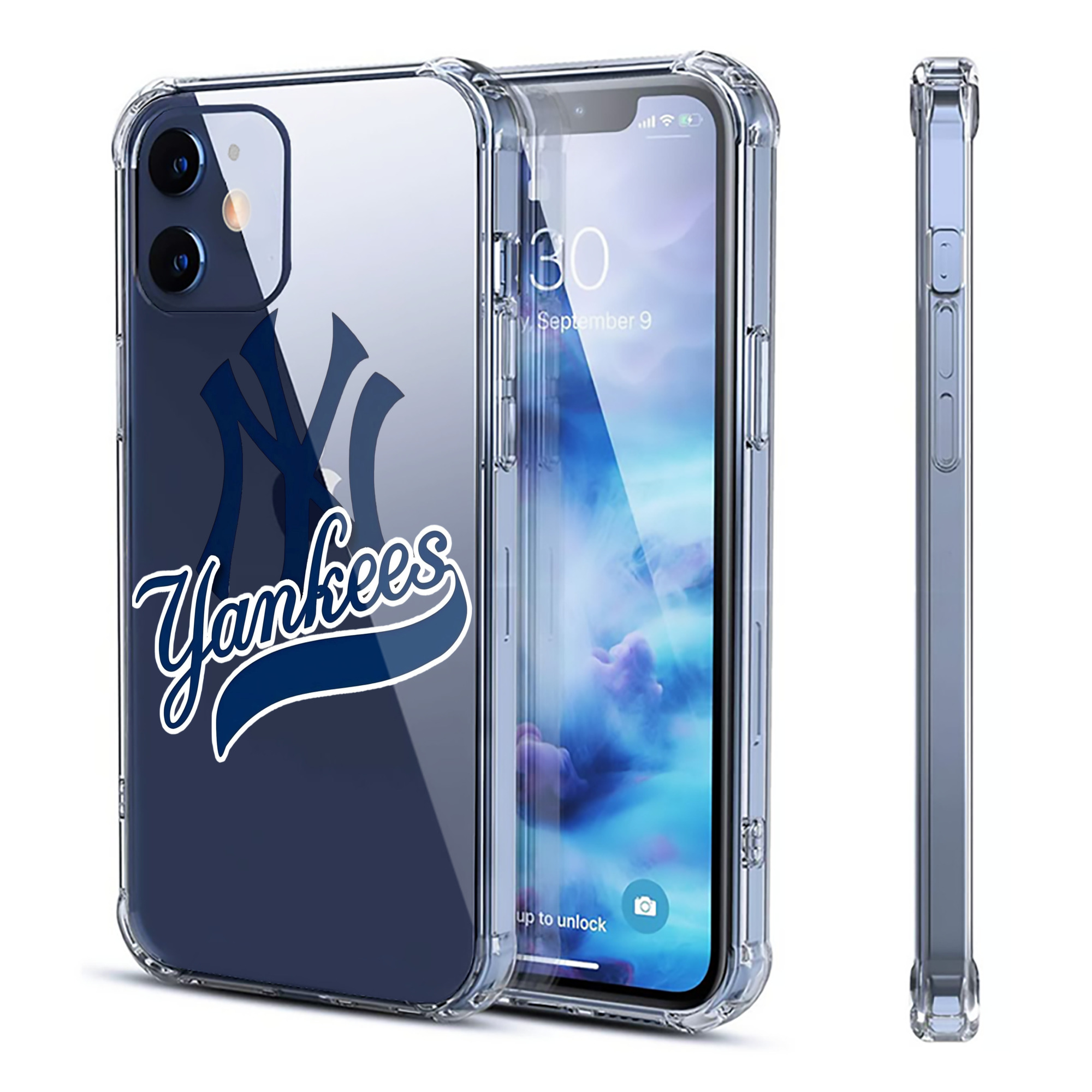 New York Yankees Blue Logo Clear IPhone 12 Case – Soft TPU With UV Print – Enhanced Drop Protection, Precise Fit, Anti-Fingerprint, Customizable Design, Scratch-Resistant, Yellow-Resistant